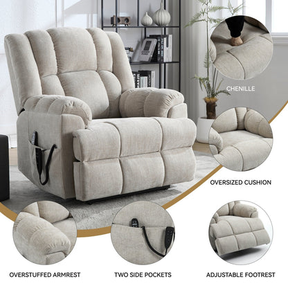 Fauteuil inclinable surélevé en chenille avec massage et chauffage lombaire, inclinaison infinie.