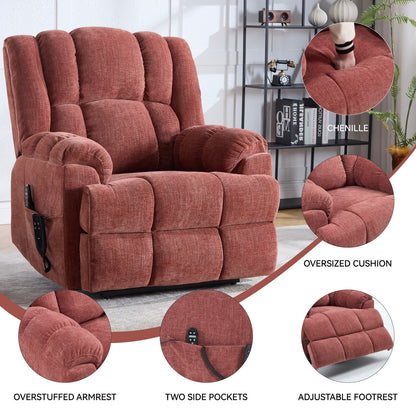 Fauteuil inclinable surélevé en chenille avec massage et chauffage lombaire, inclinaison infinie.