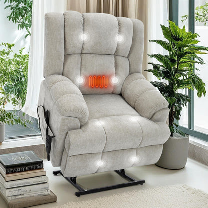 Fauteuil inclinable surélevé en chenille avec massage et chauffage lombaire, inclinaison infinie.