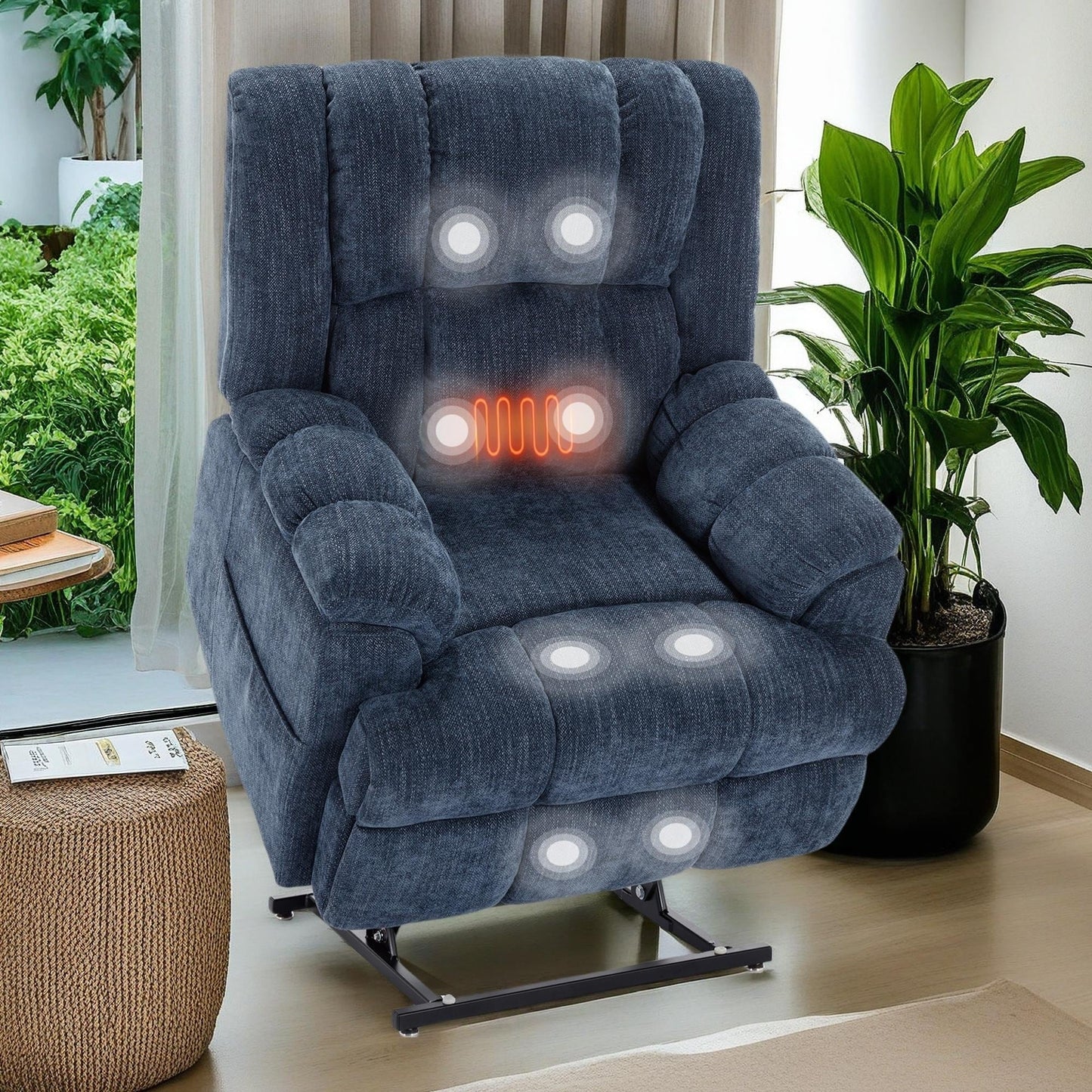 Fauteuil inclinable surélevé en chenille avec massage et chauffage lombaire, inclinaison infinie.