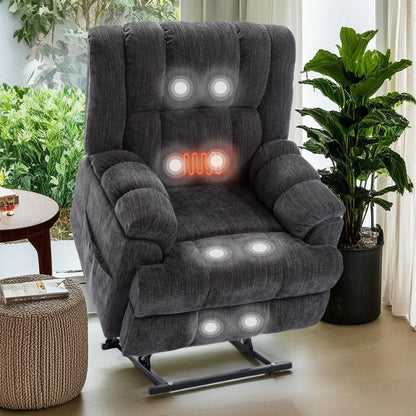 Fauteuil inclinable surélevé en chenille avec massage et chauffage lombaire, inclinaison infinie.
