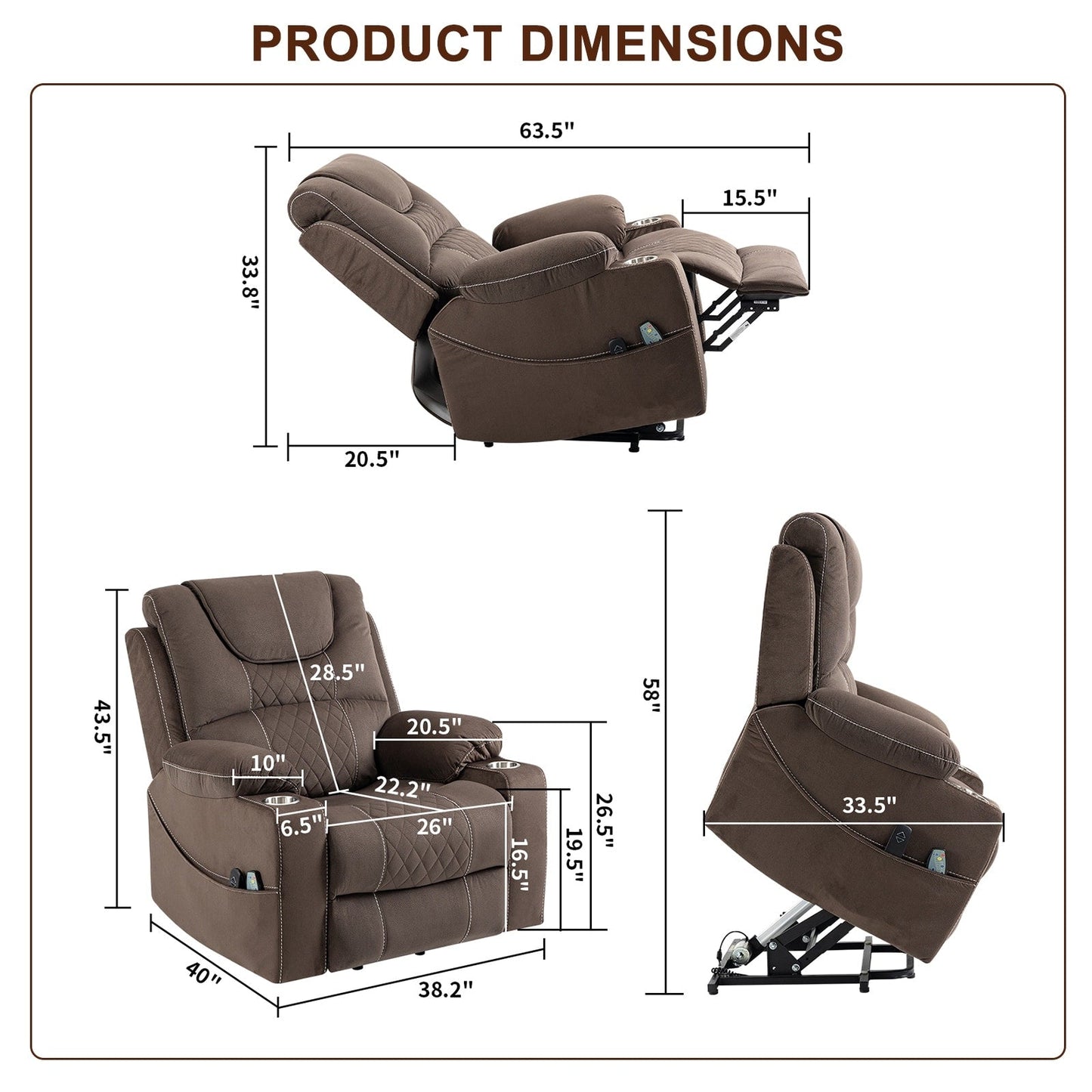 Fauteuil inclinable électrique surdimensionné, fauteuil releveur électrique pour personnes âgées, 400 lbs.