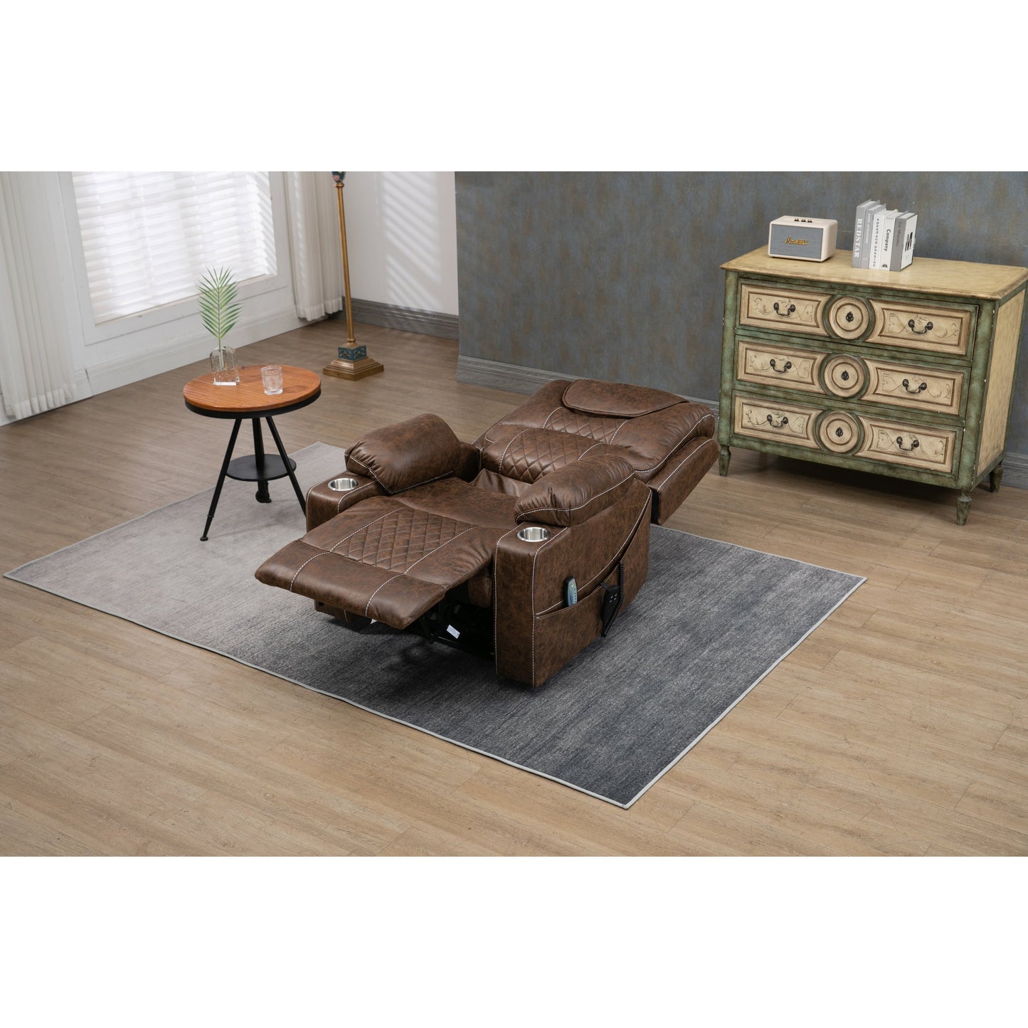 Fauteuil inclinable surélevé en cuir PU avec massage, chauffage lombaire, porte-gobelets, dossier inclinable à 180°