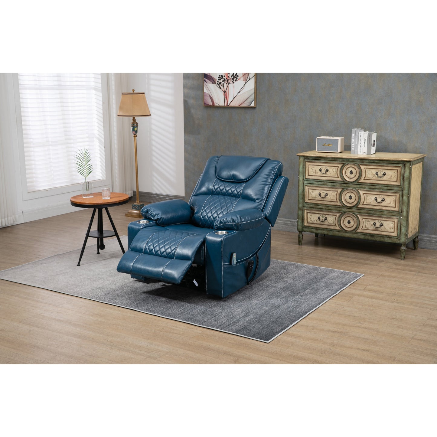 Fauteuil inclinable surélevé en cuir PU avec massage, chauffage lombaire, porte-gobelets, dossier inclinable à 180°