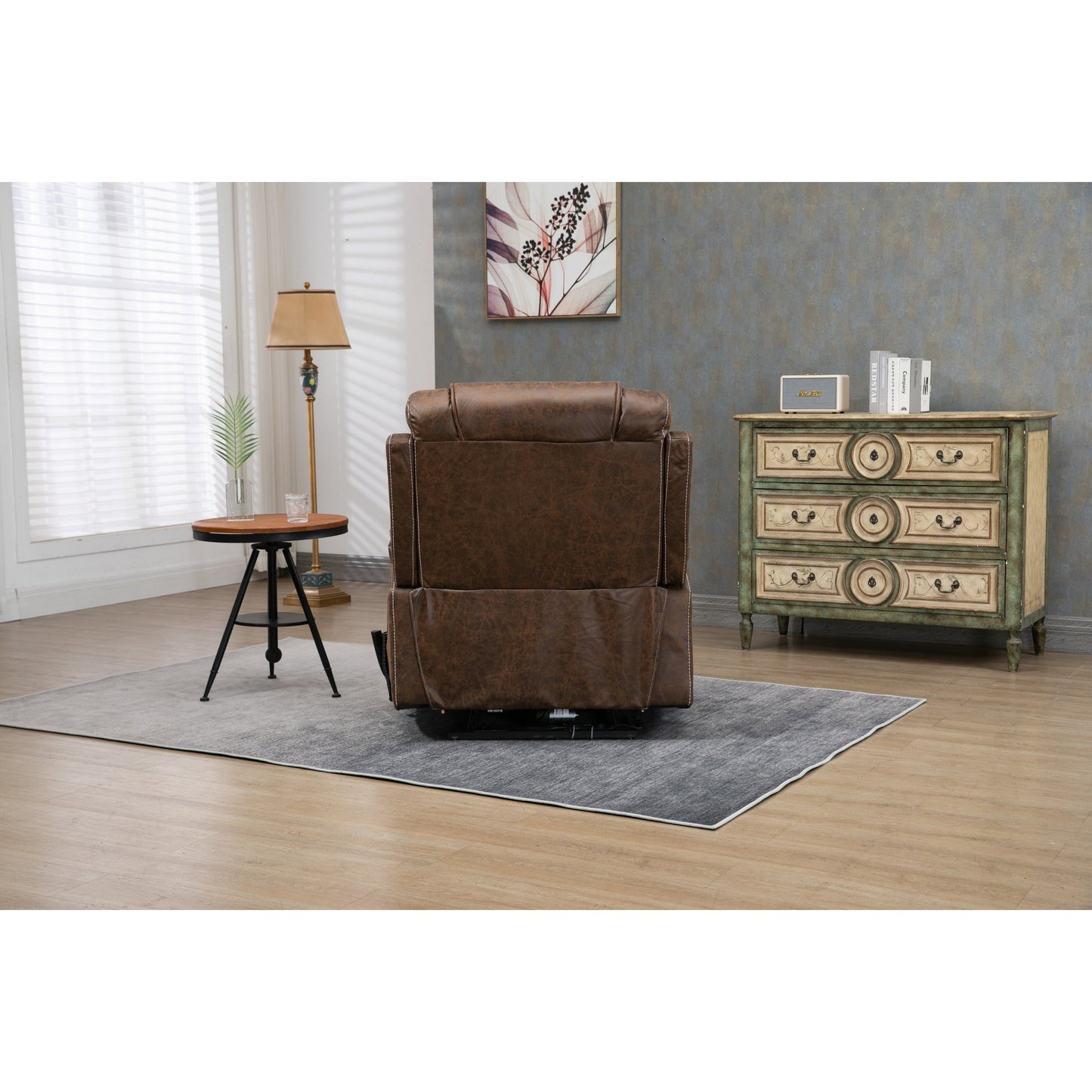 Fauteuil inclinable surélevé en cuir PU avec massage, chauffage lombaire, porte-gobelets, dossier inclinable à 180°