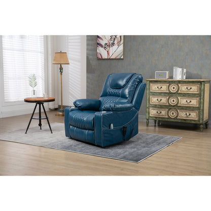 Fauteuil inclinable surélevé en cuir PU avec massage, chauffage lombaire, porte-gobelets, dossier inclinable à 180°