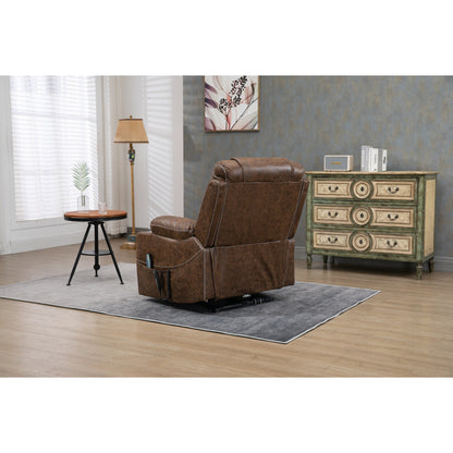 Fauteuil inclinable surélevé en cuir PU avec massage, chauffage lombaire, porte-gobelets, dossier inclinable à 180°