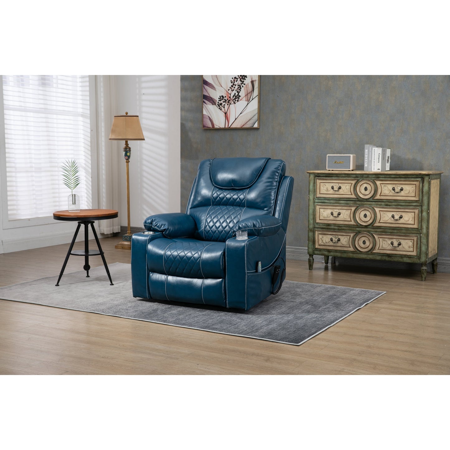 Fauteuil inclinable surélevé en cuir PU avec massage, chauffage lombaire, porte-gobelets, dossier inclinable à 180°