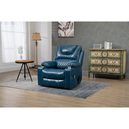 Fauteuil inclinable surélevé en cuir PU avec massage, chauffage lombaire, porte-gobelets, dossier inclinable à 180°