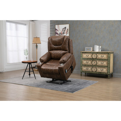 Fauteuil inclinable surélevé en cuir PU avec massage, chauffage lombaire, porte-gobelets, dossier inclinable à 180°