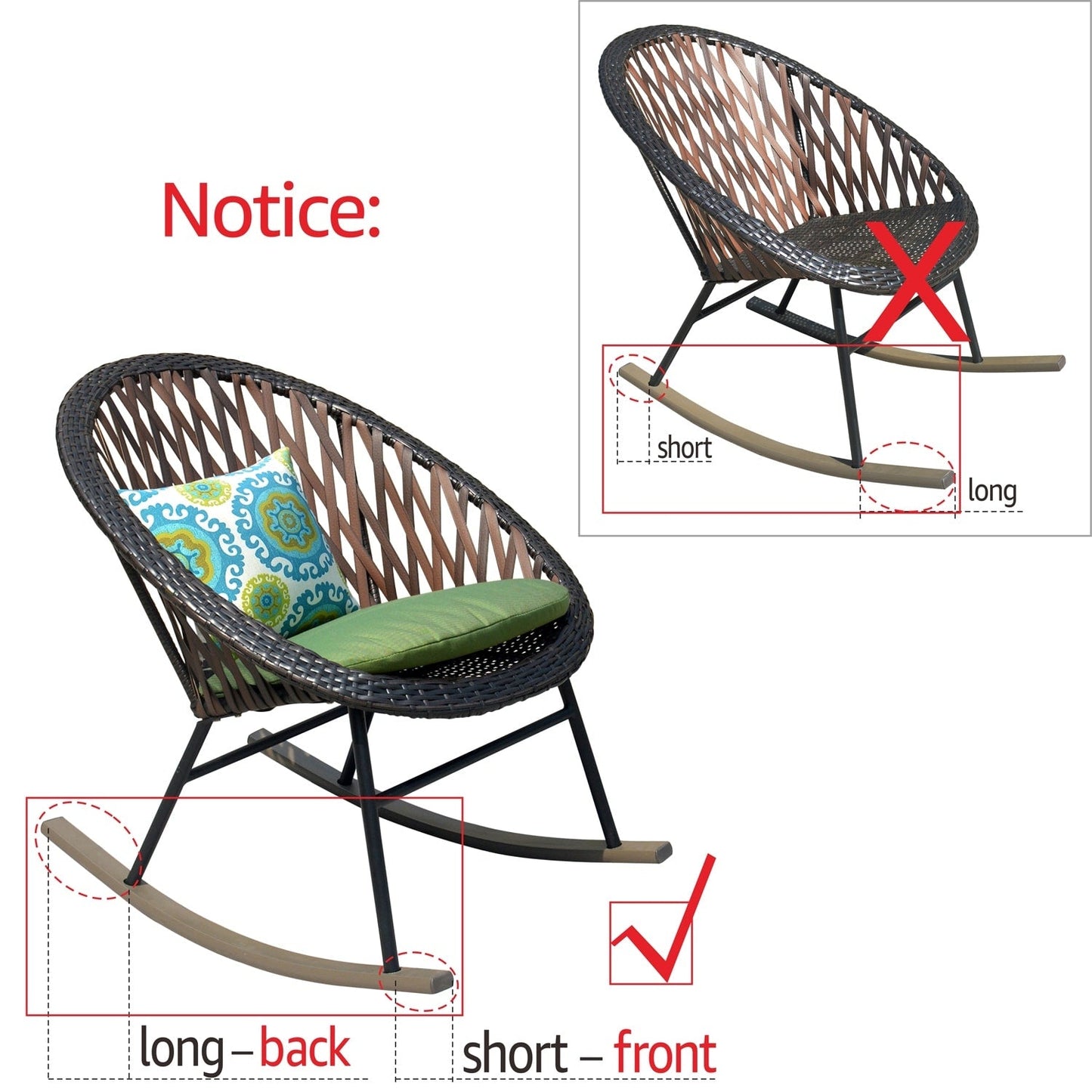 OVIOS Ensemble Bistro 3 pièces pour Patio avec Fauteuils Berçaux et Table Basse en Verre