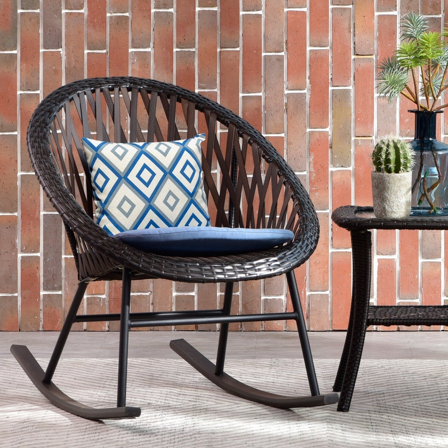 OVIOS Ensemble Bistro 3 pièces pour Patio avec Fauteuils Berçaux et Table Basse en Verre