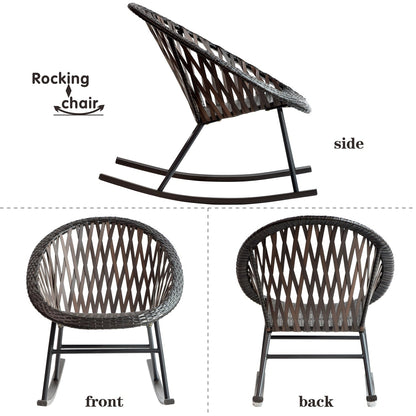 OVIOS Ensemble Bistro 3 pièces pour Patio avec Fauteuils Berçaux et Table Basse en Verre
