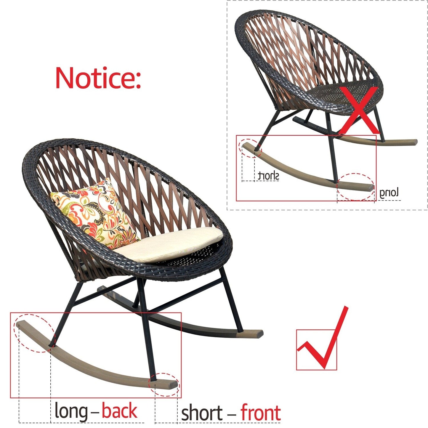 OVIOS Ensemble Bistro 3 pièces pour Patio avec Fauteuils Berçaux et Table Basse en Verre