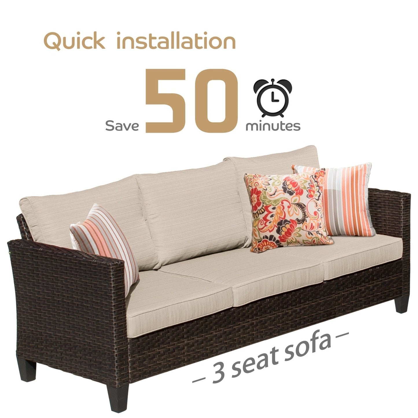 OVIOS Ensemble de meubles de jardin en osier pour extérieur, 5 pièces, avec dossier haut.