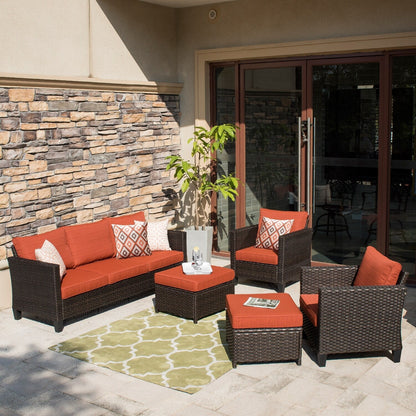 OVIOS Ensemble de meubles de jardin en osier pour extérieur, 5 pièces, avec dossier haut.