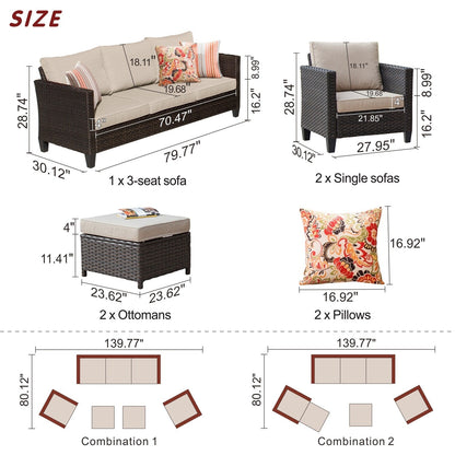OVIOS Ensemble de meubles de jardin en osier pour extérieur, 5 pièces, avec dossier haut.