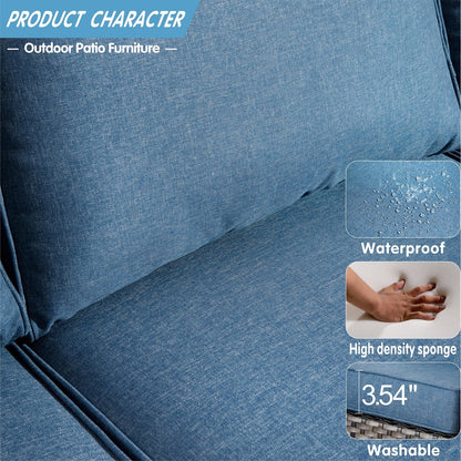 OVIOS Ensemble de meubles de jardin en osier pour extérieur, 5 pièces, avec dossier haut.