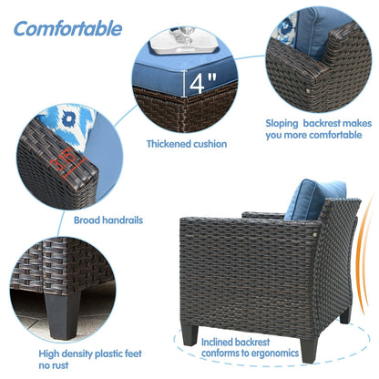 OVIOS Ensemble de meubles de jardin en osier pour extérieur, 5 pièces, avec dossier haut.