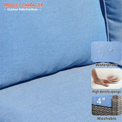 OVIOS Ensemble de meubles de jardin en osier pour extérieur, 5 pièces, avec dossier haut.