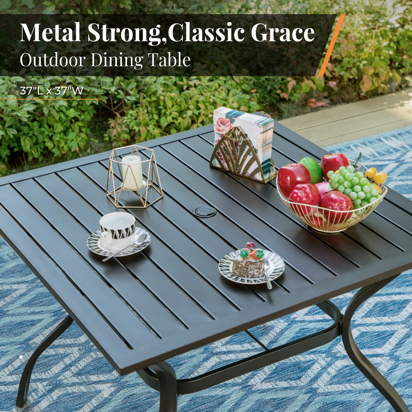 Ensemble de repas de patio MAISON ARTS 6 pièces avec parasol inclinable automatique à 3 niveaux de 10 pieds : 4 chaises de jardin en métal, 1 table de salle à manger carrée en métal