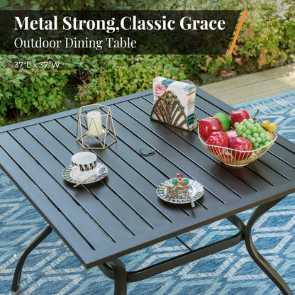 Ensemble de repas de patio MAISON ARTS 6 pièces avec parasol inclinable automatique à 3 niveaux de 10 pieds : 4 chaises de jardin en métal, 1 table de salle à manger carrée en métal