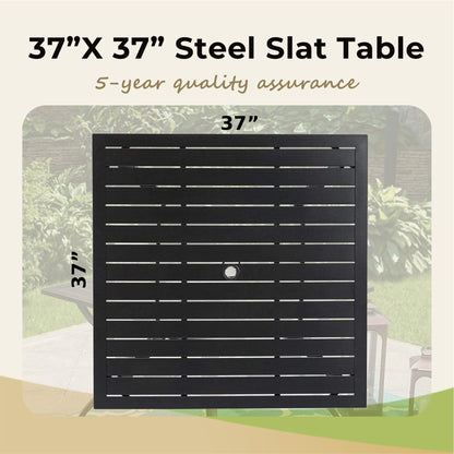 Ensemble de repas de patio MAISON ARTS 6 pièces avec parasol inclinable automatique à 3 niveaux de 10 pieds : 4 chaises de jardin en métal, 1 table de salle à manger carrée en métal