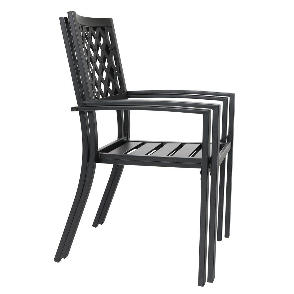 Ensemble de repas de patio MAISON ARTS 6 pièces avec parasol inclinable automatique à 3 niveaux de 10 pieds : 4 chaises de jardin en métal, 1 table de salle à manger carrée en métal