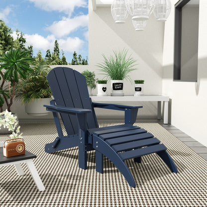 Chaise de jardin pliante Adirondack Polytrends Laguna en HDPE, résistante aux intempéries, avec pouf (ensemble 2 pièces)