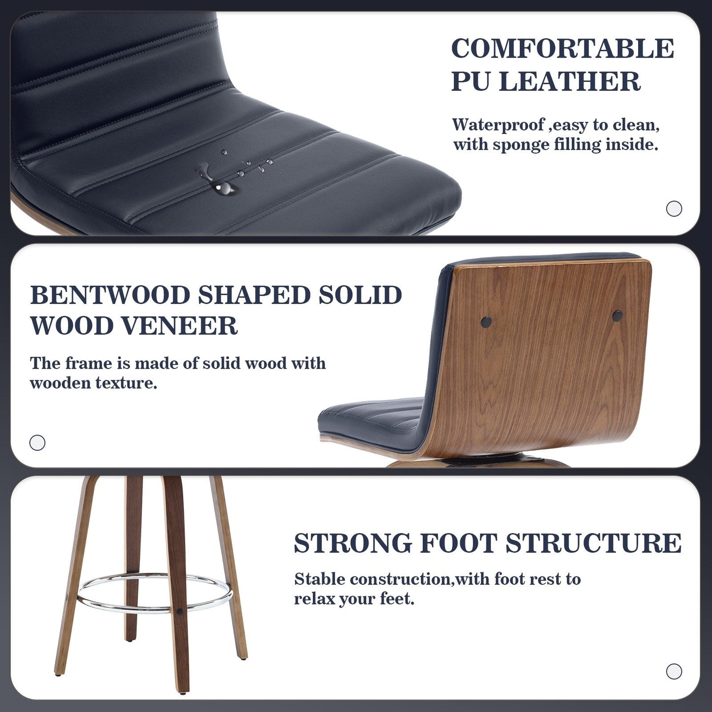 Tabourets de bar/hauts-sièges pivotants en simili cuir 26/29, lot de 2/3