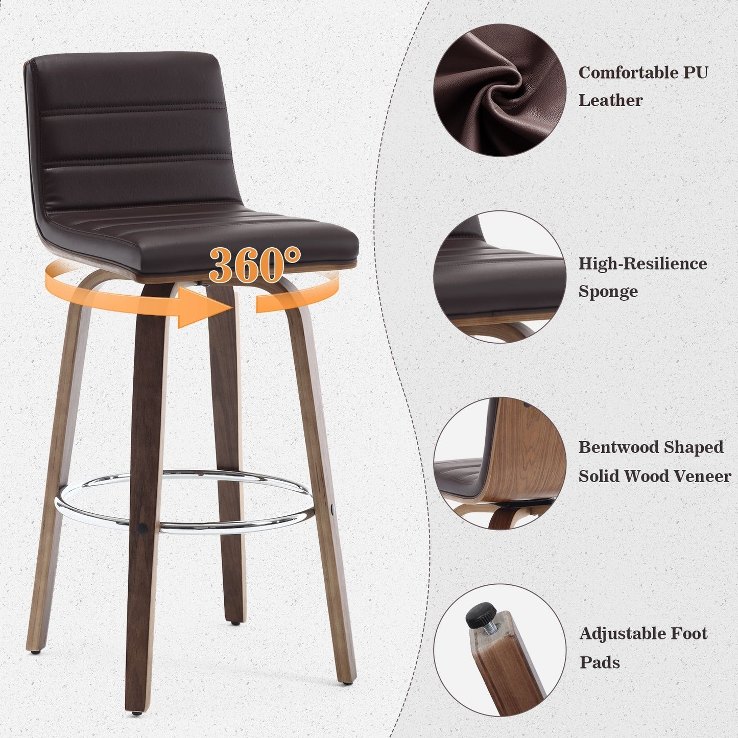 Tabourets de bar/hauts-sièges pivotants en simili cuir 26/29, lot de 2/3