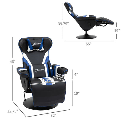 Fauteuil de jeu inclinable en PVC sans accoudoirs, avec repose-pieds, porte-gobelets et surpiqûres en losange.