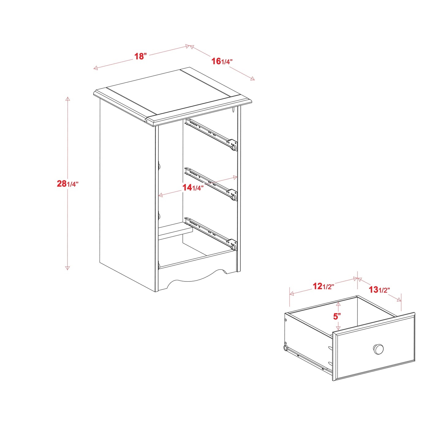 Palace Imports Table de chevet 3 tiroirs en bois massif 100 % avec poignées en métal ou en bois