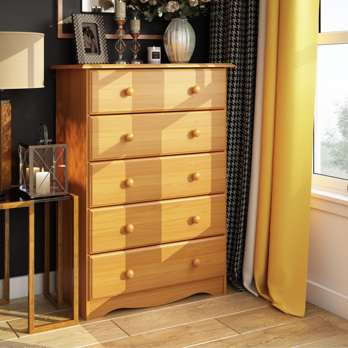 Palace Imports Coffre à 5 tiroirs en bois massif 100 % avec poignées en métal ou en bois