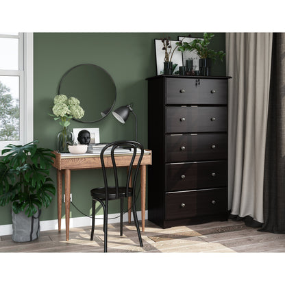 Palace Imports Coffre à 5 grands tiroirs en bois massif 100 %, avec serrure et poignées en métal ou en bois.