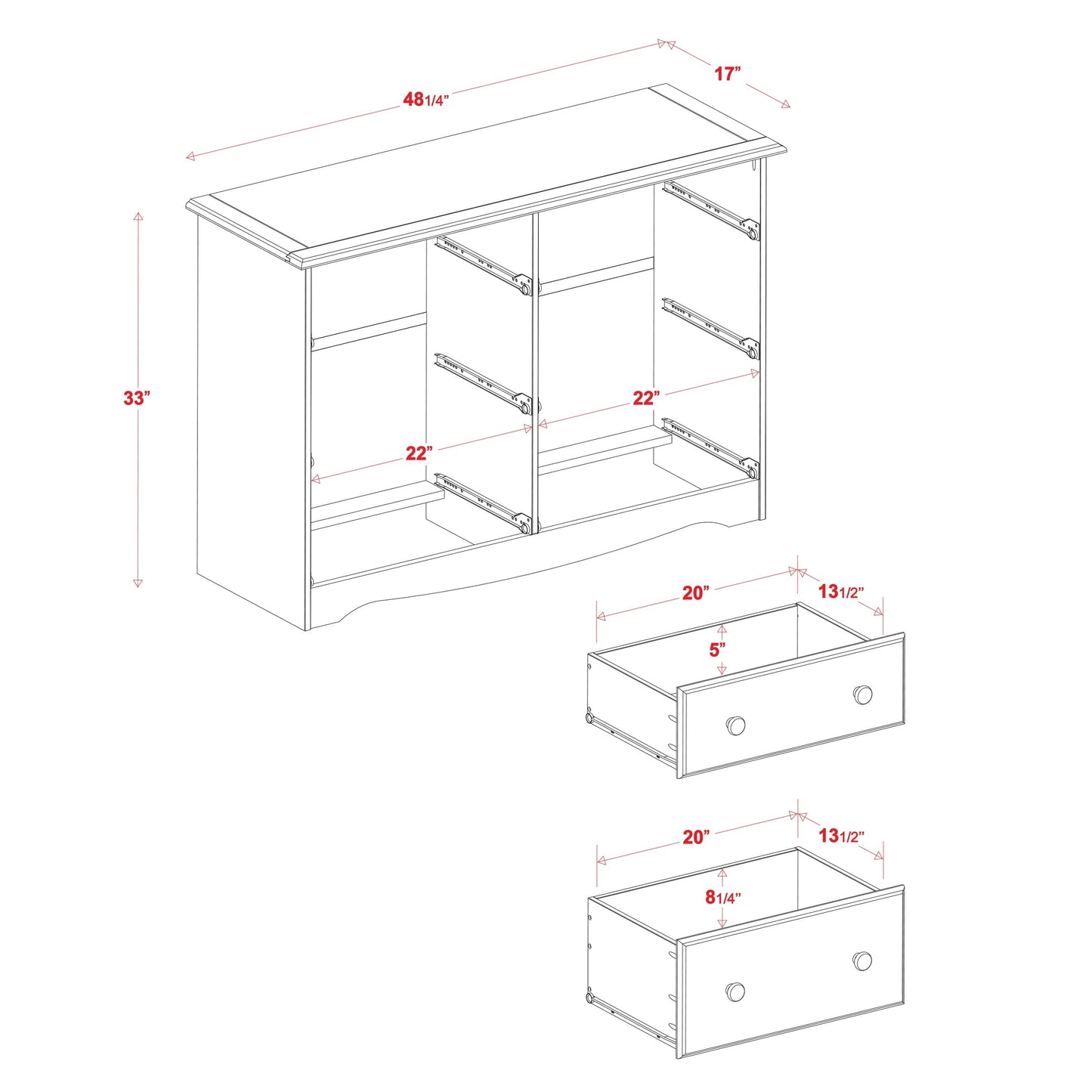 Palace Imports - Meuble de rangement à 6 tiroirs en bois massif 100%