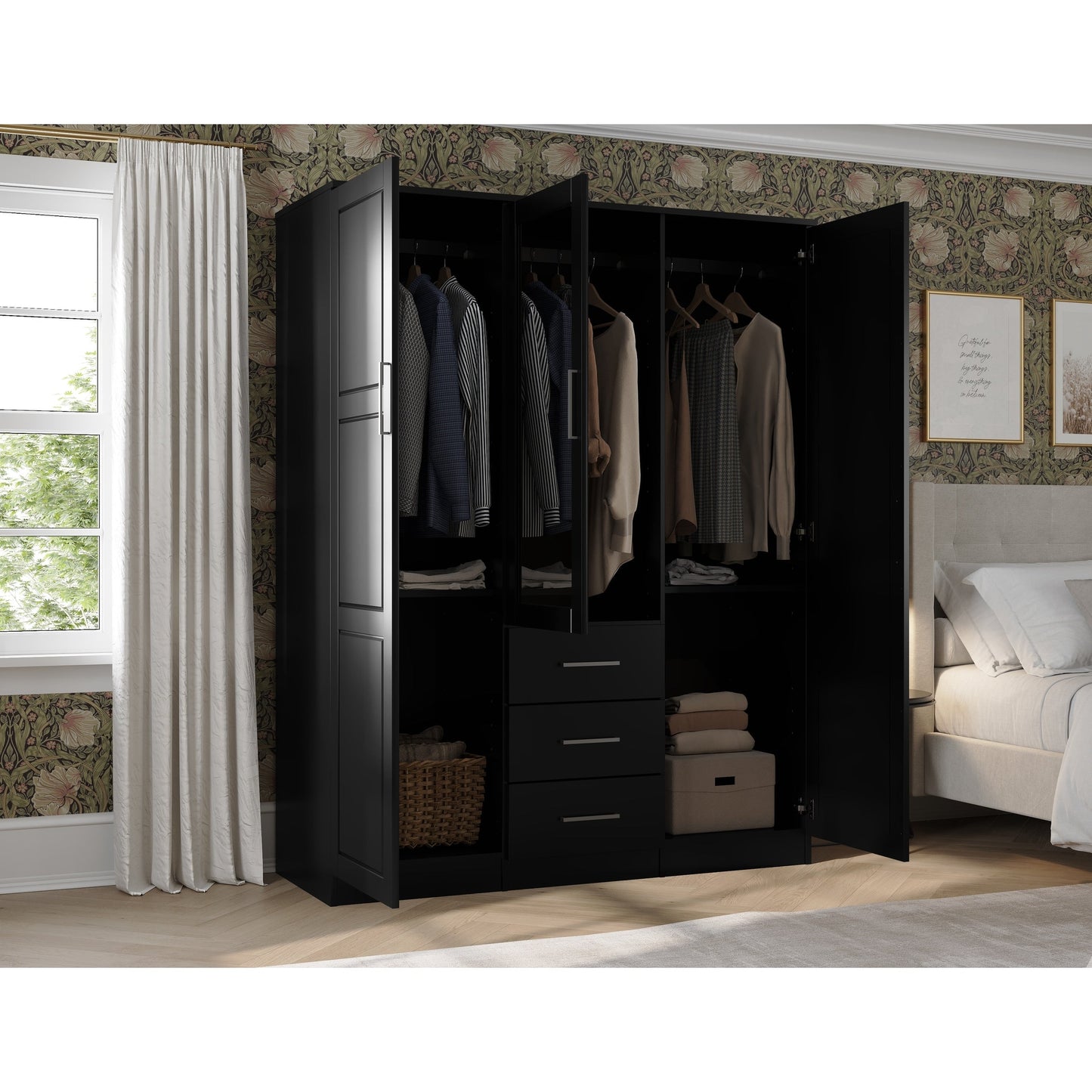 Palace Imports Armoire Cosmo 3 portes en bois massif avec portes en bois massif ou en miroir