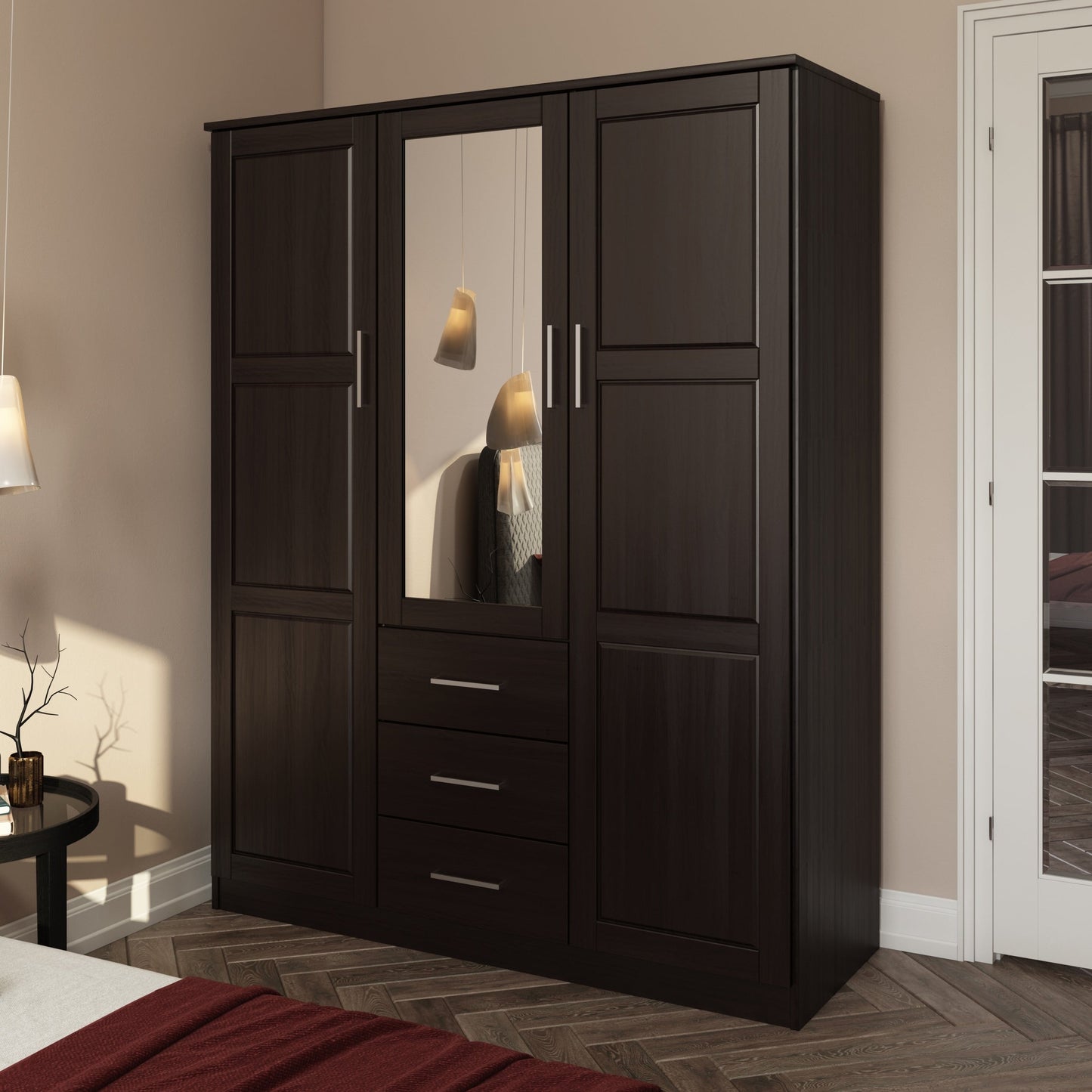 Palace Imports Armoire Cosmo 3 portes en bois massif avec portes en bois massif ou en miroir