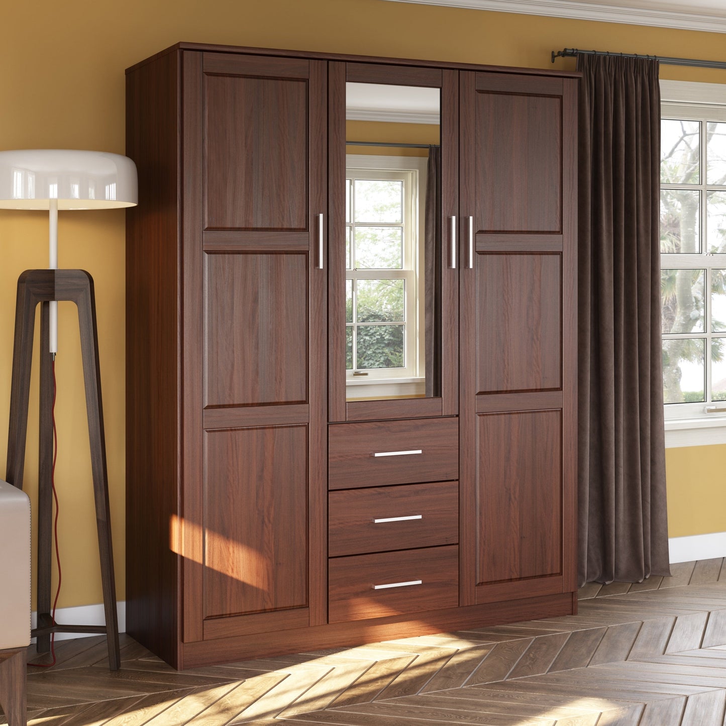 Palace Imports Armoire Cosmo 3 portes en bois massif avec portes en bois massif ou en miroir