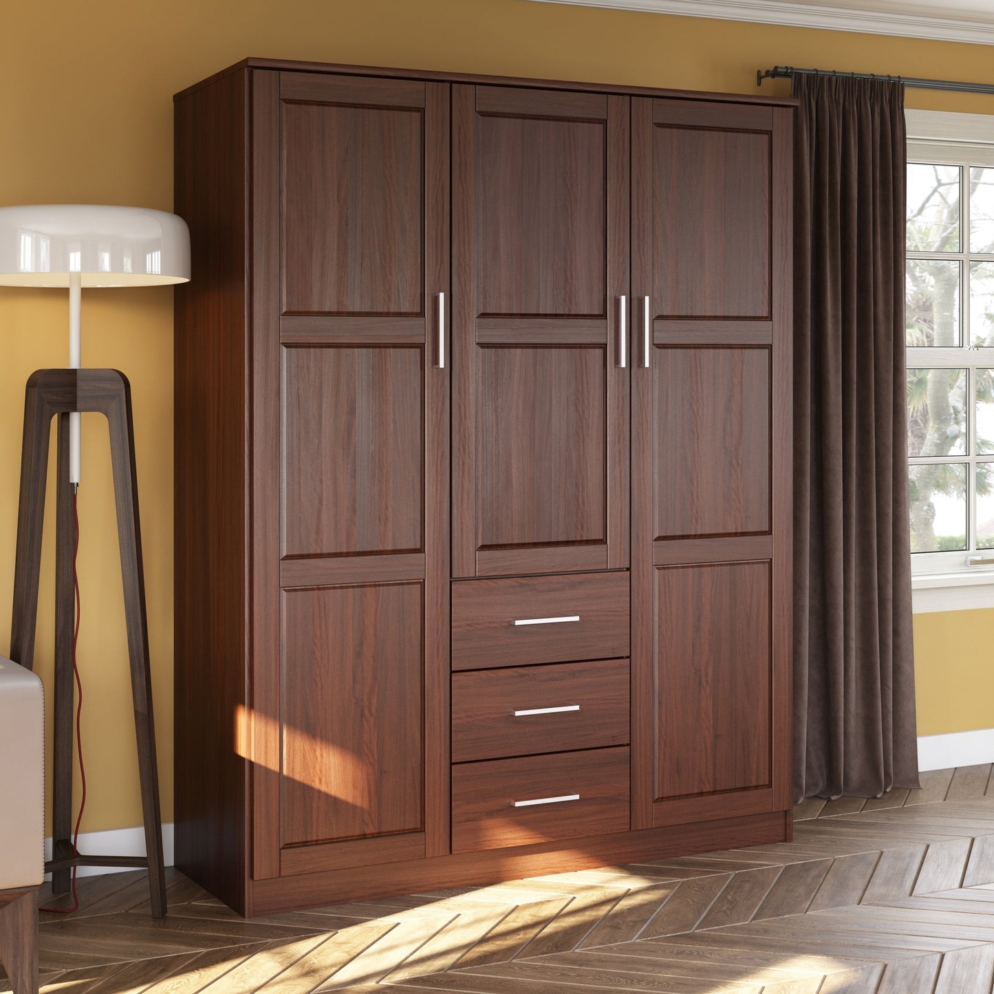 Palace Imports Armoire Cosmo 3 portes en bois massif avec portes en bois massif ou en miroir