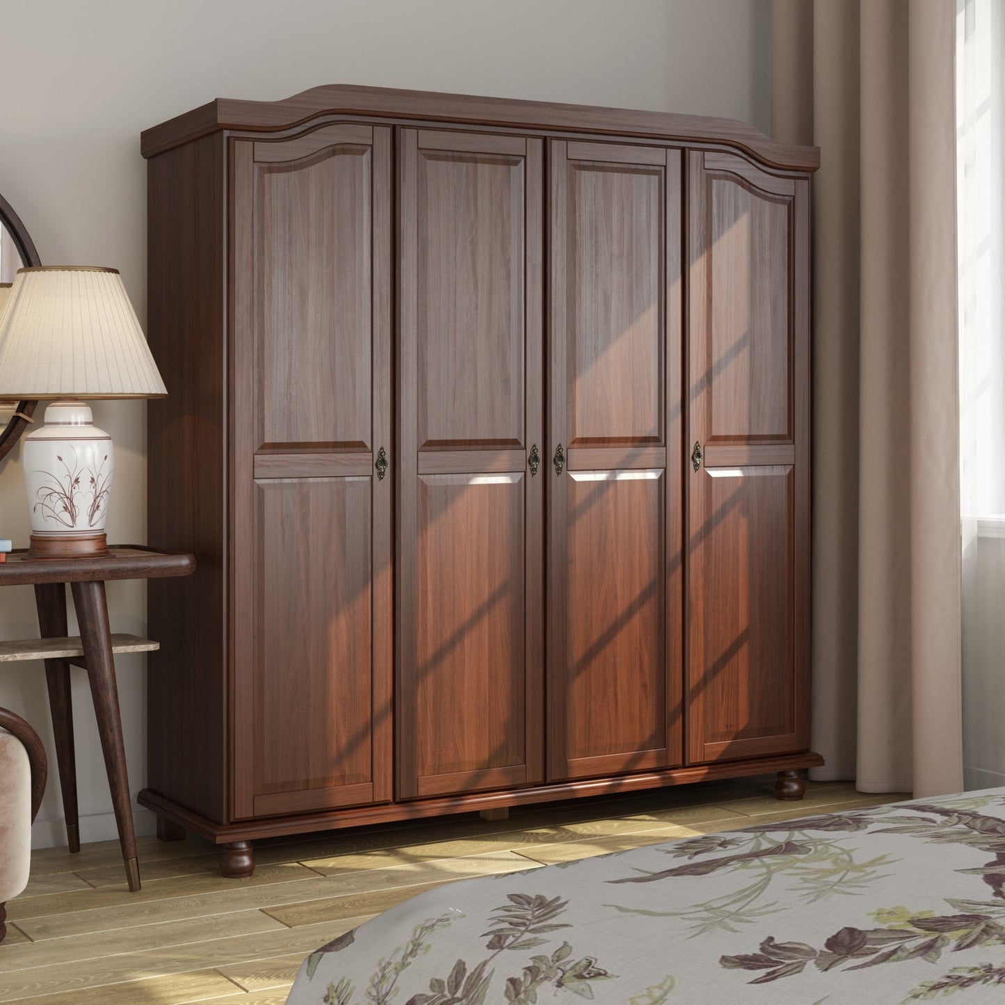 Palace Imports Armoire Kyle 4 portes en bois massif avec portes en bois massif ou en miroir