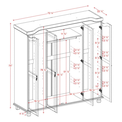 Palace Imports Armoire Kyle 4 portes en bois massif avec portes en bois massif ou en miroir