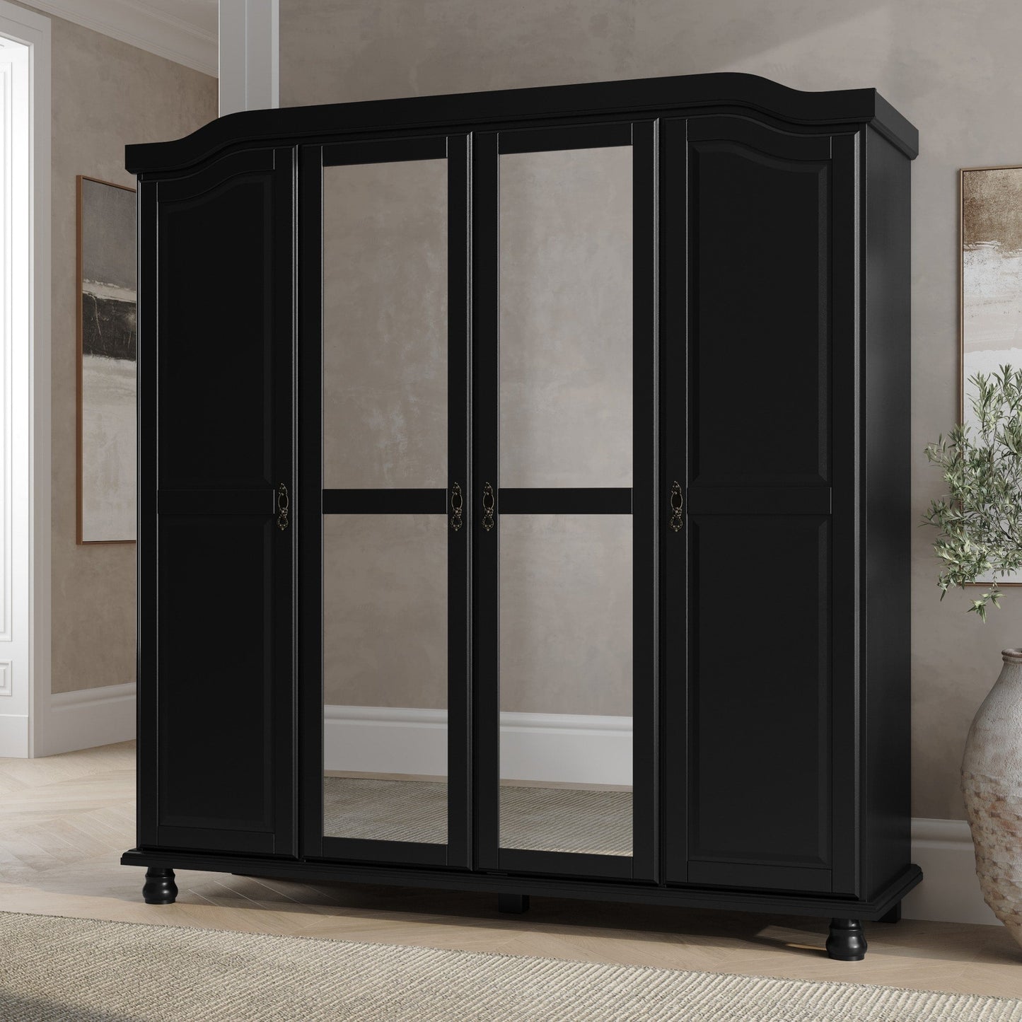 Palace Imports Armoire Kyle 4 portes en bois massif avec portes en bois massif ou en miroir