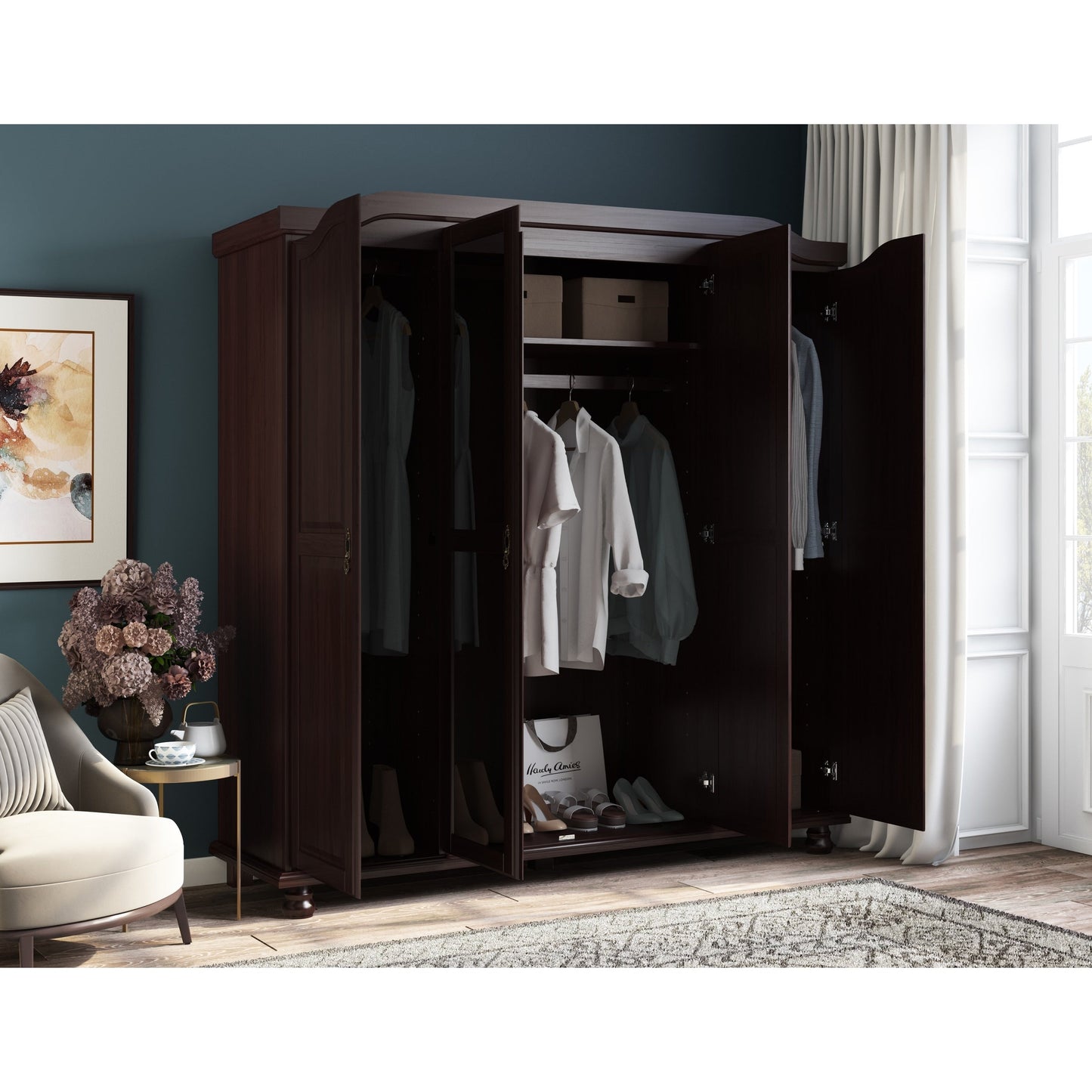 Palace Imports Armoire Kyle 4 portes en bois massif avec portes en bois massif ou en miroir
