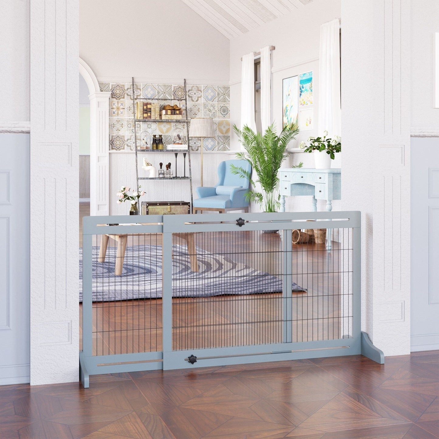 PawHut Barrière pour animaux de compagnie extra large, autoportante, avec longueur réglable, petite barrière pour chien et bébé pour maison, porte, couloir, grise