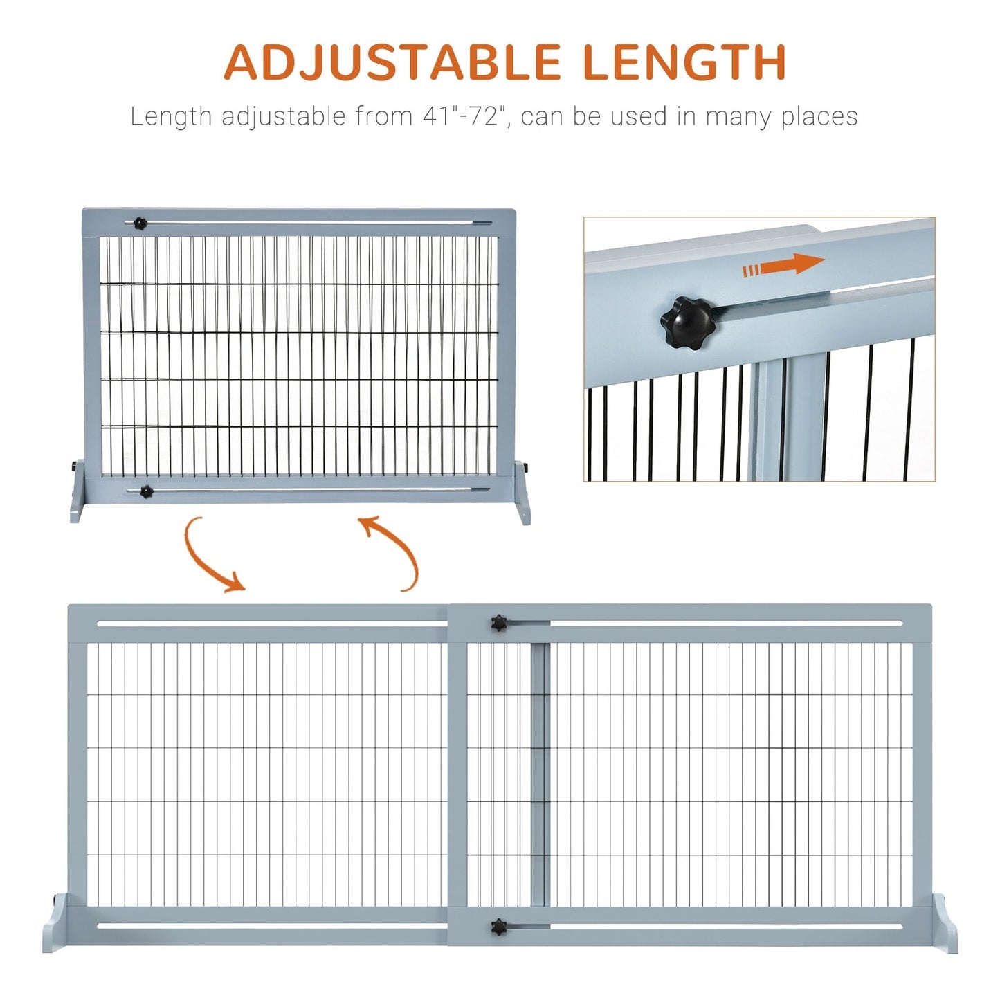 PawHut Barrière pour animaux de compagnie extra large, autoportante, avec longueur réglable, petite barrière pour chien et bébé pour maison, porte, couloir, grise