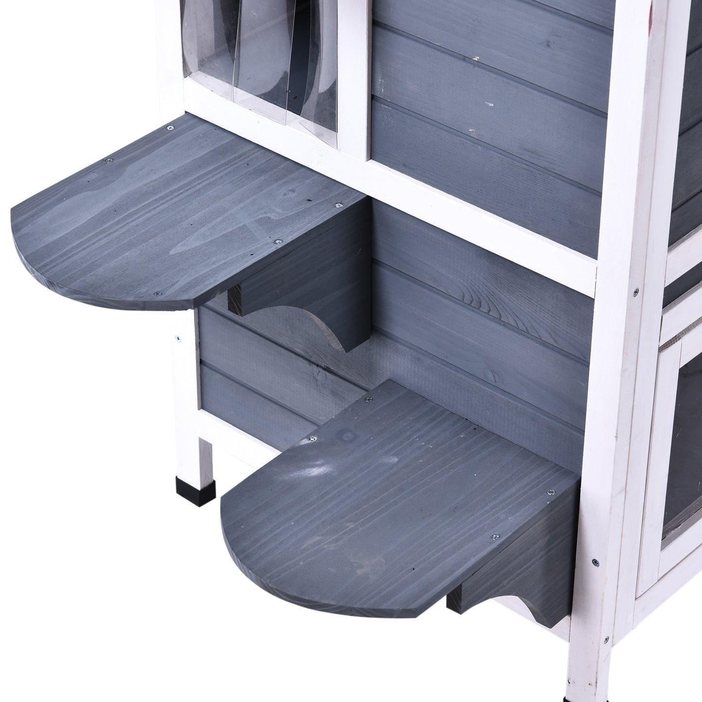 PawHut Maison de Chat d'extérieur en Bois de Sapin à 2 Étagers, Abri en Bois pour Chats Errants avec Toit en Asphalte Ouvrant pour Intérieur/Extérieur, Blanc/Gris