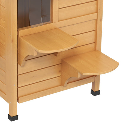 PawHut Maison de Chat d'extérieur en Bois de Sapin à 2 Étagers, Abri en Bois pour Chats Errants avec Toit en Asphalte Ouvrant pour Intérieur/Extérieur, Blanc/Gris