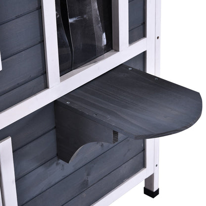 PawHut Maison de Chat d'extérieur en Bois de Sapin à 2 Étagers, Abri en Bois pour Chats Errants avec Toit en Asphalte Ouvrant pour Intérieur/Extérieur, Blanc/Gris