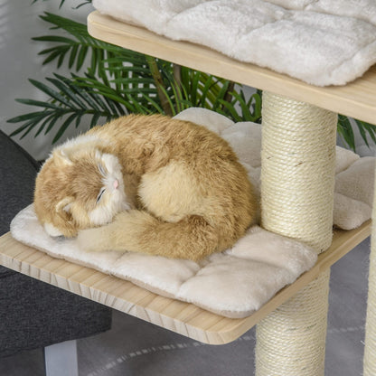 PawHut Arbre à chat multi-niveaux avec poteau à gratter recouvert de sisal, activités pour les chatons et coussin moelleux luxueux
